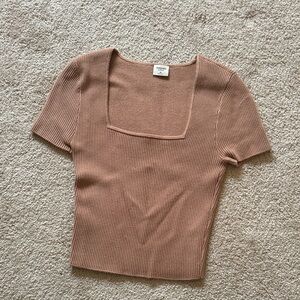 Abercrombie & Fitch Ribbed Short Sleeve Top - Brown